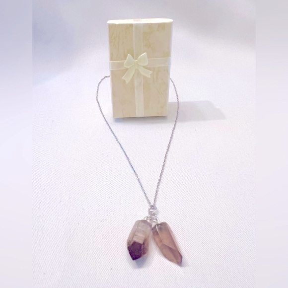 Smoky Quartz Silver Toned Necklace with Gift Box. Chain length - 17 inches. - Picture 6 of 9